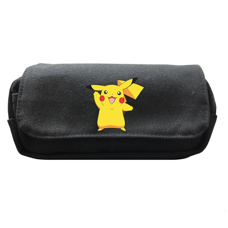 Черный чехол для карандашей Mochila Pokemon, детская косметичка, сумка для хранения для мальчиков, большая емкость, Пикачу, коробка для макияжа, школьные принадлежности