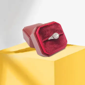 

PU+Velvet Single Ring Box Triangle Wedding Ceremony Ring Box with Detachable Lid A2UA