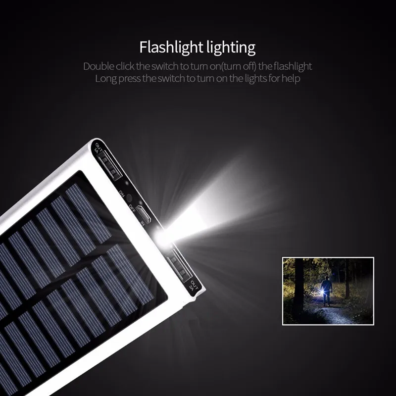 Ультра-тонкий солнечный внешний аккумулятор 30000 мАч Внешний аккумулятор 2 USB светодиодный повербанк портативный мобильный телефон солнечное зарядное устройство для xiaomi iphone