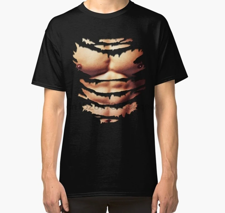 

Men tshirt Printed Realistic Chest Six Pack Abs Muscles Funny Halloween T Shirt Classic T Shirt Printed T-Shirt tees top