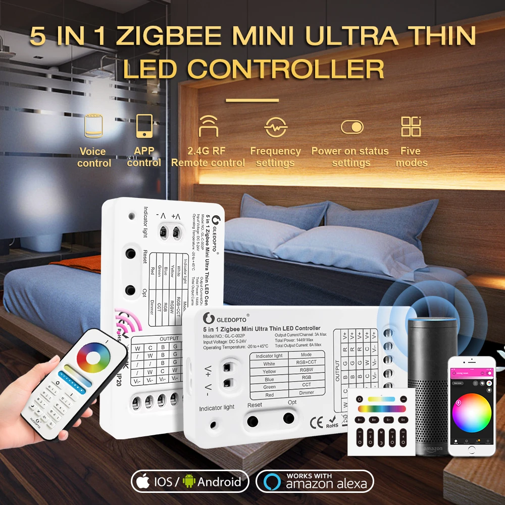 ring alarm wireless keypad Zigbee 3.0 DC5-24V Mini 5 in 1 RGBCCT/RGBW/RGB/CCT/Dimmer LED Light Strip Controller For TV Backlight Kitchen Lighting ring alarm keypad