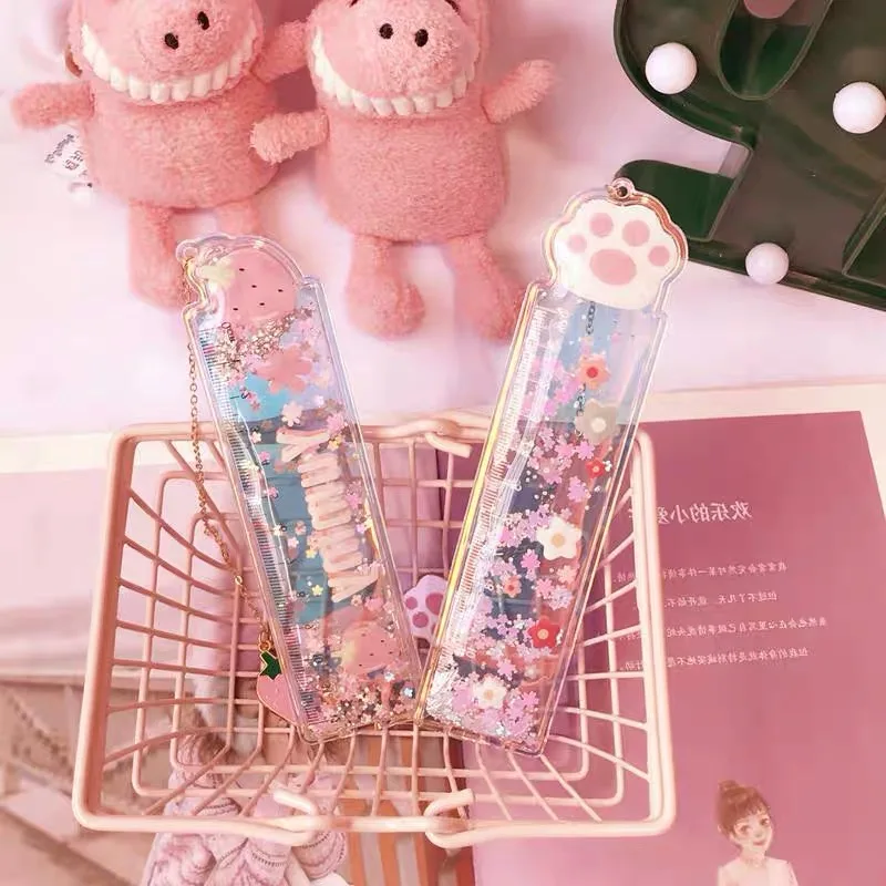 1 шт. кошачьи лапы kawaii подвеска с линейкой многофункциональная креативная Qiuck Песочная линейка прямая Закладка-линейка милые ПВХ блестящие