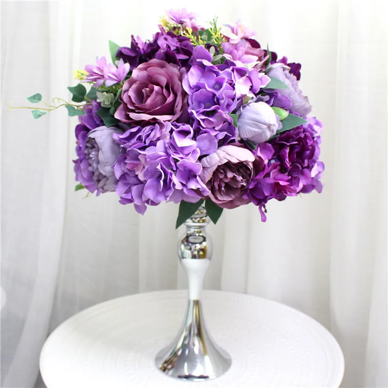 Personalizado 35cm peonias de seda BOLA DE FLORES ARTIFICIALES centros de mesa decoracion arreglo para boda telon de - Цвет: Purple