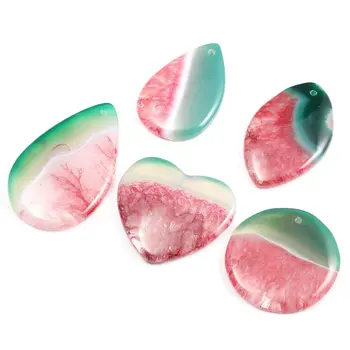 

5pcs / Lot Red Green Striped Agates Pendant Reiki Healing Natural Stone Meditation Amulet DIY Jewelry Gift