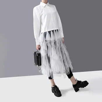 

2020 Non-mainstream Design Women's Clothing Top Early Spring New Style Shirt Women's Mesh Lace Solid Color Fairy Shirt 5940