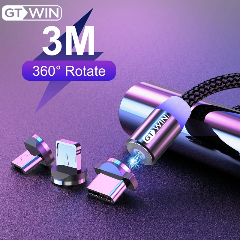 Магнитный Micro USB кабель GTWIN 2 м/3 м для iPhone xr Android, быстрая зарядка, Магнитный адаптер usb type C