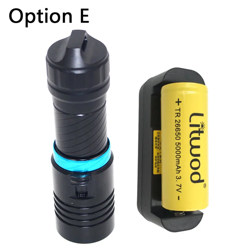 Litwod Z20D68 5000LM XM-L2 U3 underwater 80 Meter Diving LED Flashlight Torch Lamp Light For Camping working Run time 20h - Испускаемый цвет: Option E