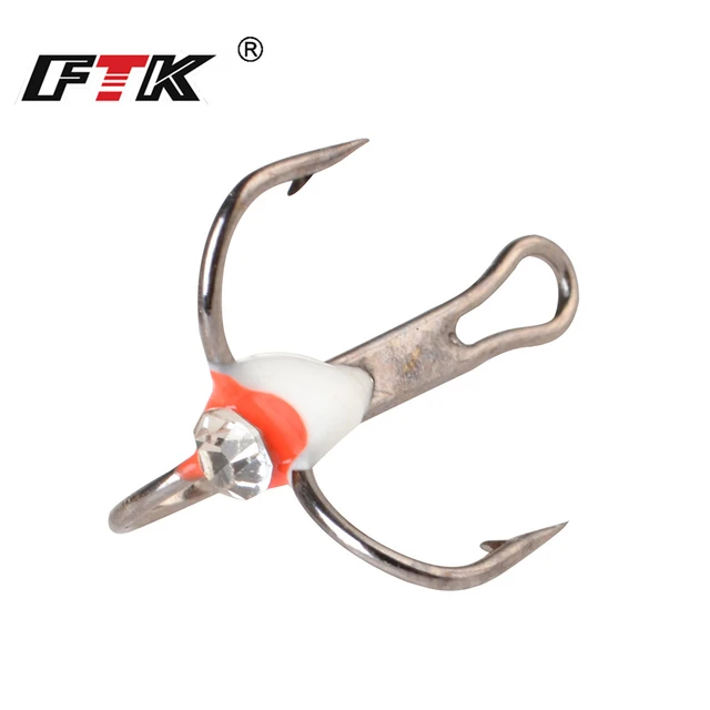 FTK 5pcs/pack High Carbon Steel Winter Ice Fishing Treble Hooks With 3D EYE  6/8/