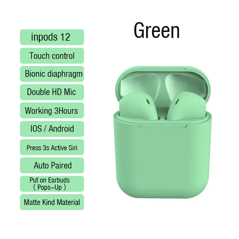 LYMOC оригинальные Inpods 12 Macarons беспроводные наушники новейшие Bluetooth наушники 5,0 TWS всплывающая сенсорная гарнитура микрофон для IOS Android - Цвет: Green