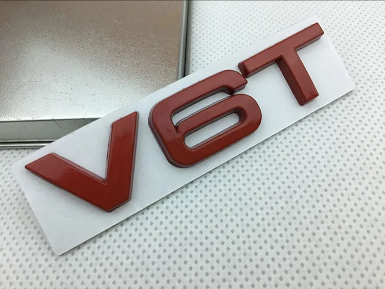 【Hot】2PCS 8cm*2cm New Car Styling 3D Metal Black Red Silver V6T V8T Car Front Rear Emblem Trunk Badge Sticker logos
