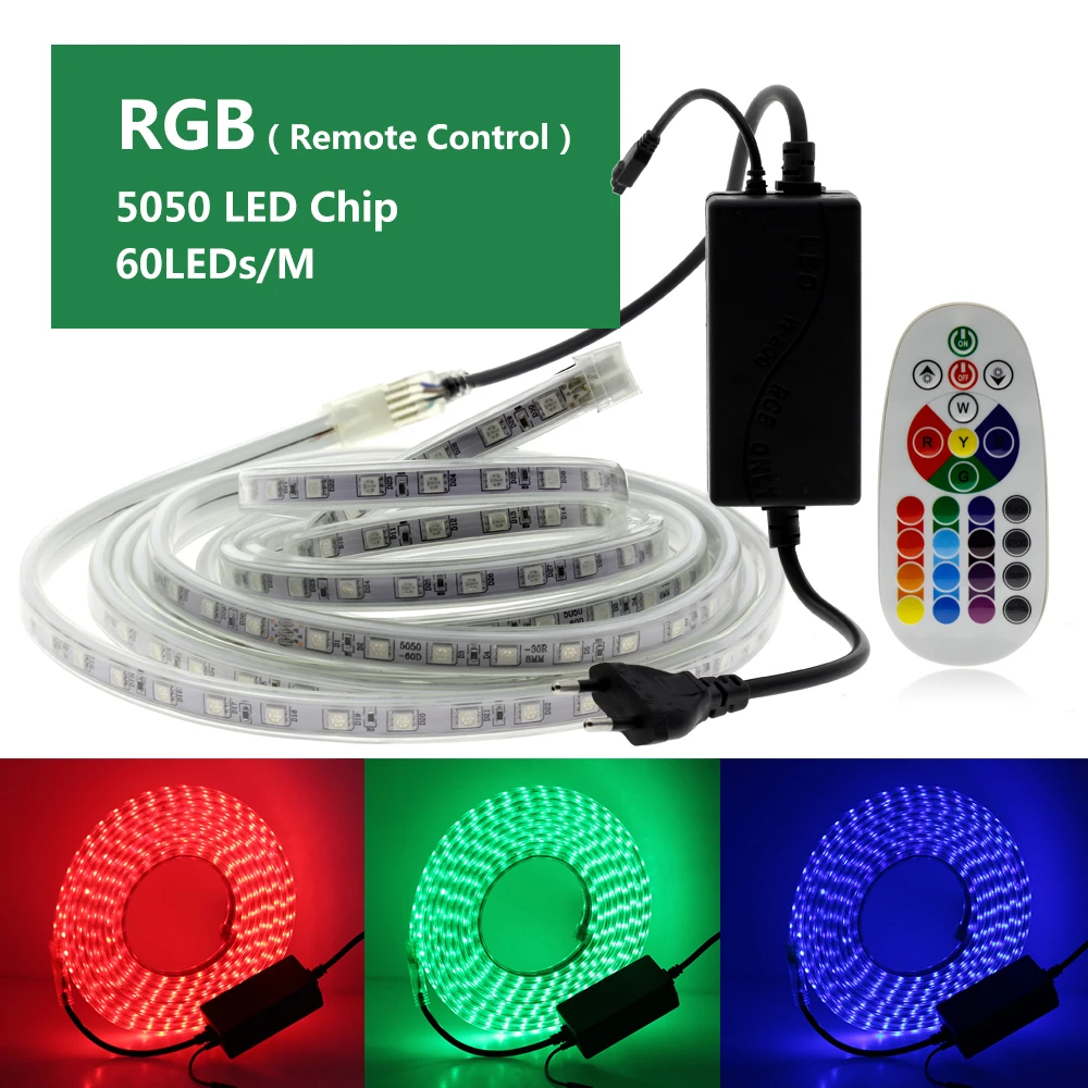 AC220V RGB СВЕТОДИОДНАЯ лента SMD 5050 2835 60 светодиодный s/M 5630 120 светодиодный s/M водонепроницаемый RGB гибкий светодиодный светильник лента для наружного внутреннего украшения