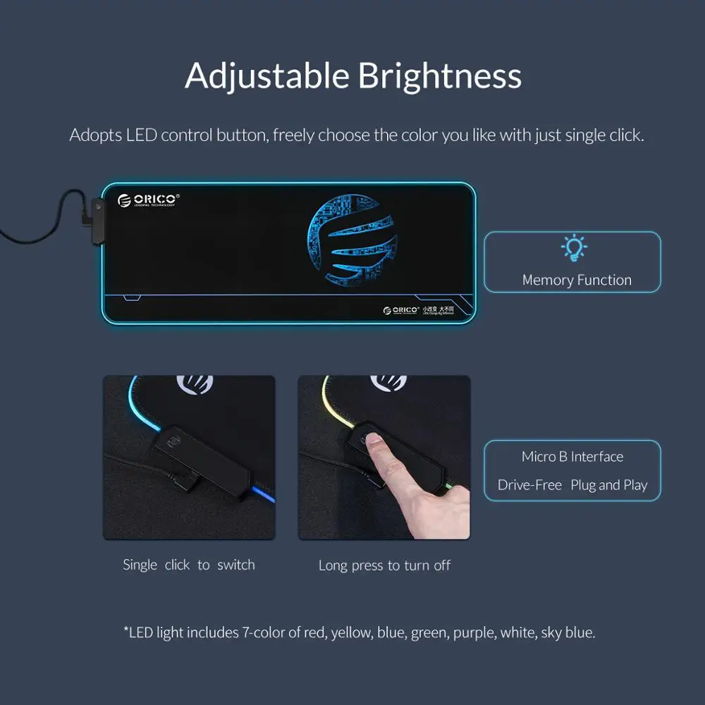 ORICO большой светодиодный RGB игровой коврик для мыши 2 м локоть USB кабель для передачи данных коврик для мыши геймерский компьютерный коврик для клавиатуры коврик для Overwatch Pubg Dota 2