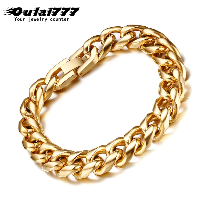 Браслеты из золотой цепи мужские из нержавеющей стали серебряный браслет на руку кубинское звено Рок Панк подарок для мужчин аксессуары