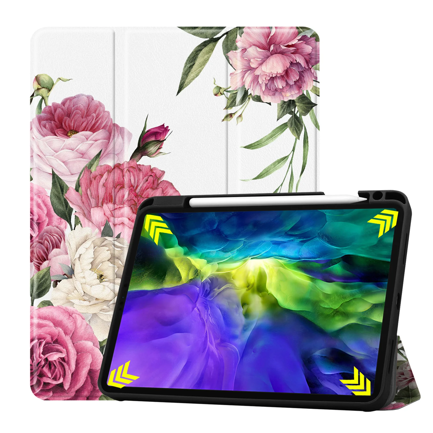 Apple Pencil-Holder Shockproof with Flowers-Print-Case for Body-Protective iPad 11
