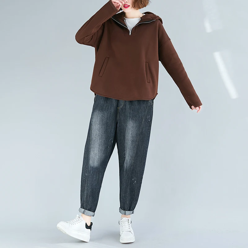 Autumn Women Blous Cotton Solid Color Long Sleeve Hooded Pockets Female Clothes Loose Casual Tops YoYiKamomo |
