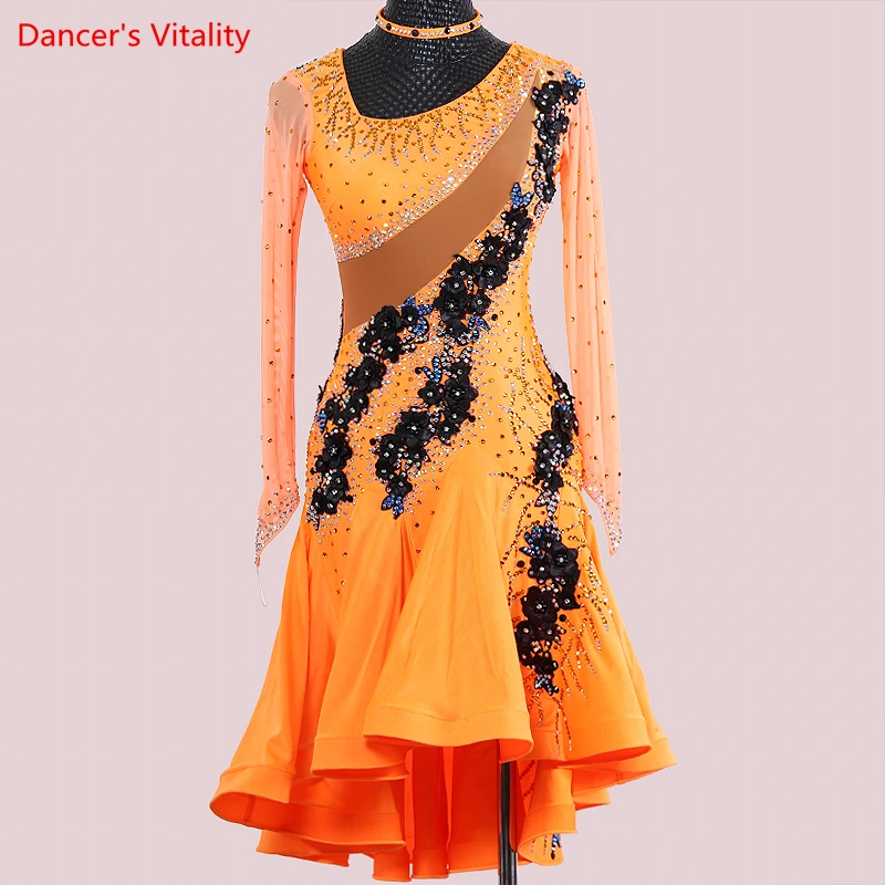Latin Dance Dress Female Professional Highend Customized Diamondstudded Competition Suit