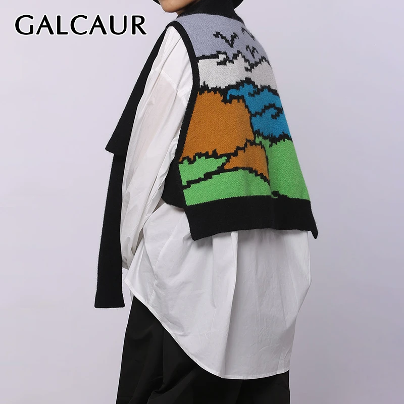 Вязаные женские шарфы GALCAUR с принтом, Короткая шаль с разрезом по бокам, осенне-зимняя одежда, аксессуары, шарф для женщин, модная новинка