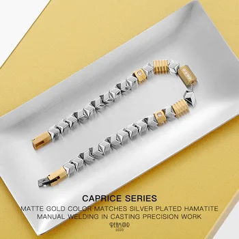 

RUIMO Luxury Caprice Series Plated Hematite Stone and Stainless Steel CNC cut Micro Pave Bead Bracelet Unsex Jewelry for DIY