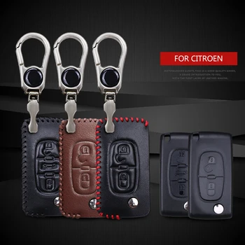 

Leather Car Key Fob Cover Case For Citroen C1 C4 DS5 Grand Picasso C3 C5 C4 Coupe Cactus Berlingo Key Ring Shell Accessories