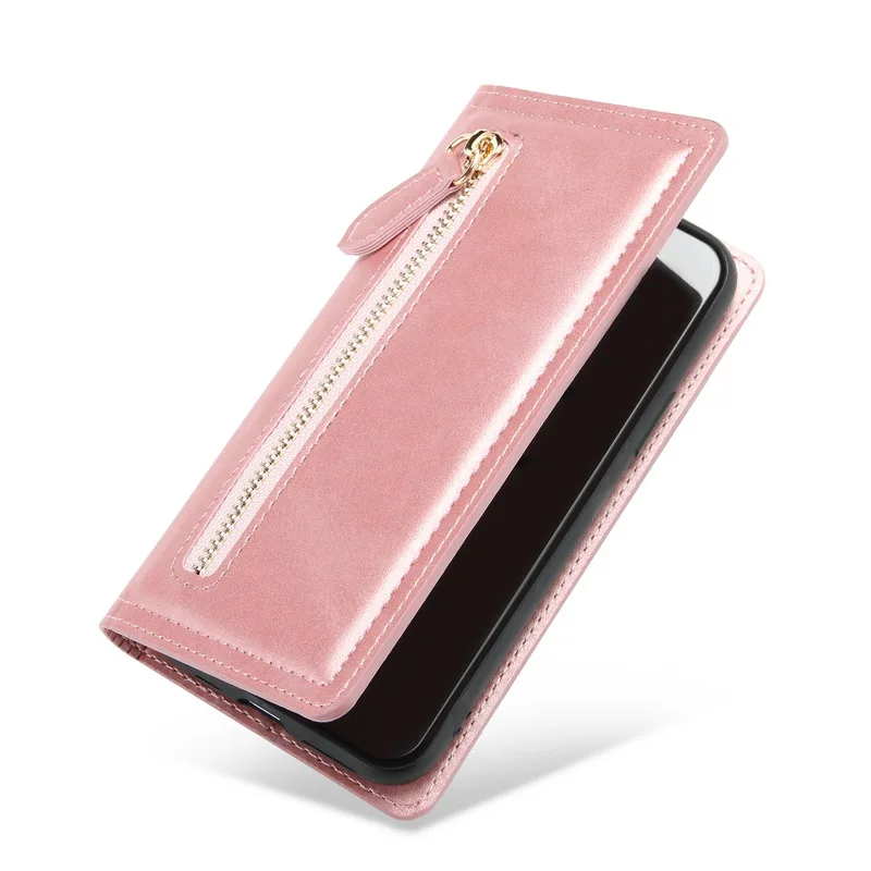 Rose Gold Модный кожаный флип-чехол на молнии для iPhone 11 Pro Max XS MAX X XR XS 8 7 6s 6 10 Plus кожаный держатель для карт кошелек чехол для телефона - Цвет: Rose Gold