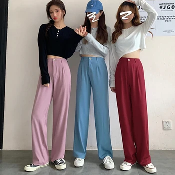 

Spring summer new fashion Casual High Waist Wide Leg Pants Women Office Lady Pants Elegant Suit Trousers