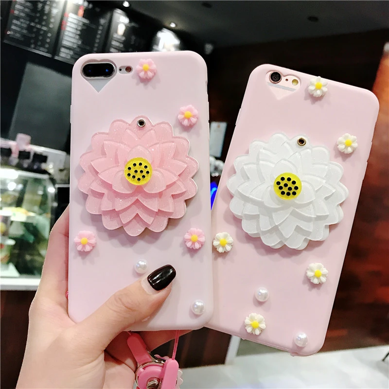 Stereoscopic flower pattern TPU Pink and White color mobile phone protective shell for iphone 7 case xr max 6 8 plus |