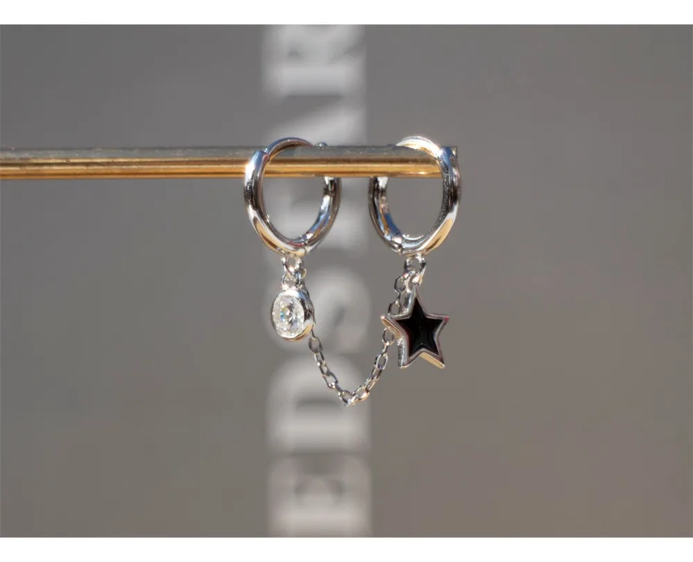 Серьги из стерлингового серебра 925 пробы, модные короткие серьги в форме звезды, 2 отверстия, круглая циркониевая цепочка, кисточка, ушные косточки, популярное ювелирное изделие для мальчиков и девочек