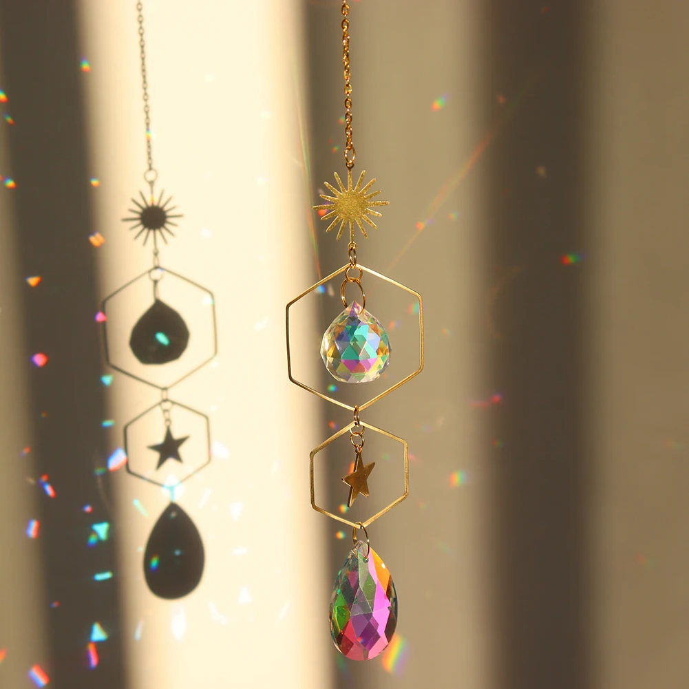 Crystal Wind Chime Hexagon Diamond Prisms Sun Catchers Pendant Dream catcher Hanging Drop for Outdoor Indoor Garden Windchimes