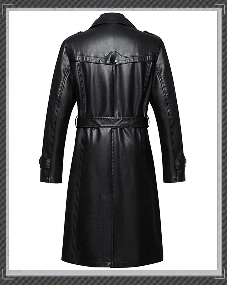 Middle-aged Leather Coat Men's Daddy Clothes Winter HYX Brushed And Thick Warm Mid-length Sheep Leather Trench Coat