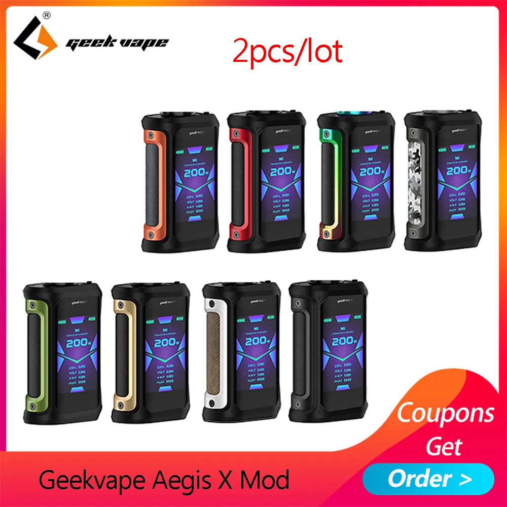 2 шт. GeekVape Aegis X Box Mod 200 Вт 2,0 в качестве чипсета испаритель и 2,4 дюймов OLED экран Vape Mod для 510 Распылитель на резьбе vape