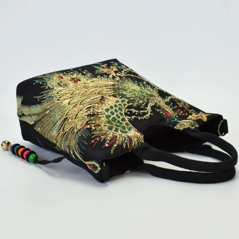 Блестящая женская Холщовая Сумка с вышивкой павлина летняя сумка через плечо для
