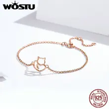 Женский браслет WOSTU из серебра 925 пробы с милой кошкой Китти, регулируемая цепочка из серебра 925, ювелирное изделие FIB102