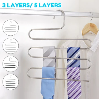 

S-Type 5 Layers Hanger Stainless Steel MultiFunctional Clothes Pants Scarf Hangers Multilayer Storage Rack Holder Organizer