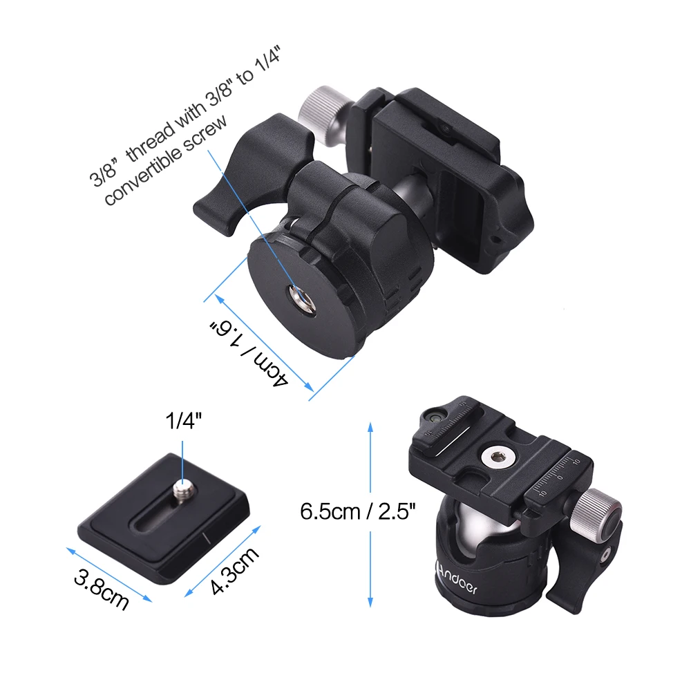 Andoer Mini Tabletop Ball Head 360 Degree Video Tripod Ballhead Mount with Quick Release Plate Bubble Level for Canon Nikon Sony tripod ball head camera panoramic head