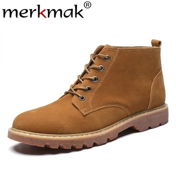 

Merkmak New Autumn Men Shoes Lace-up Casual Men Ankle Boots Pointed Toe British Style Safety Boots Big Size Walking Work Shoes