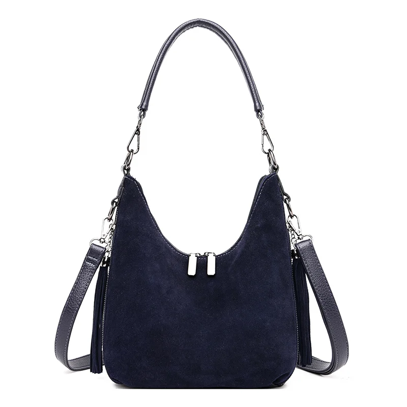 Vfemage Ladies Bag Suede Leather Handbags Women Luxury Shoulder Bags High Quality Elegant Female Tassel Crossbody Bag Sac a Main - Цвет: Blue