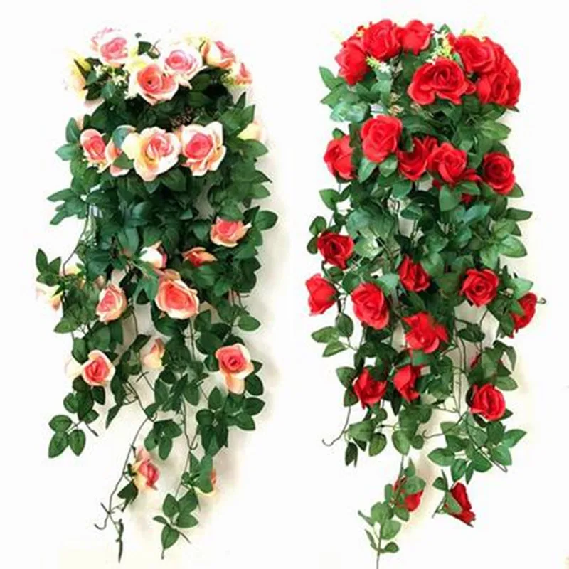 

FZYPJ Artificial Flower Rattan Fake Plant Vine Decoration Wall Hanging Roses Home Decor Accessories Wedding Decorative Wreath
