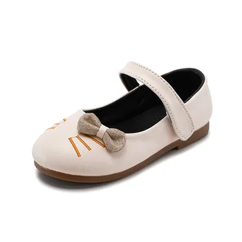 

Girls Shoes Princess Sweet Kids Flats Soft PU Leather Children Shoes Cartoon Cat Cute With Bow-knot For Big Girl Girlish Style