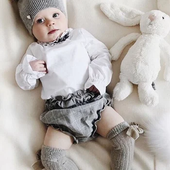 

2Pcs Newborn Infant Baby Sets Kid Boy Girl Long Sleeve Spring Elegant Clothes T-shirt Plaid Short Pants Set 2020