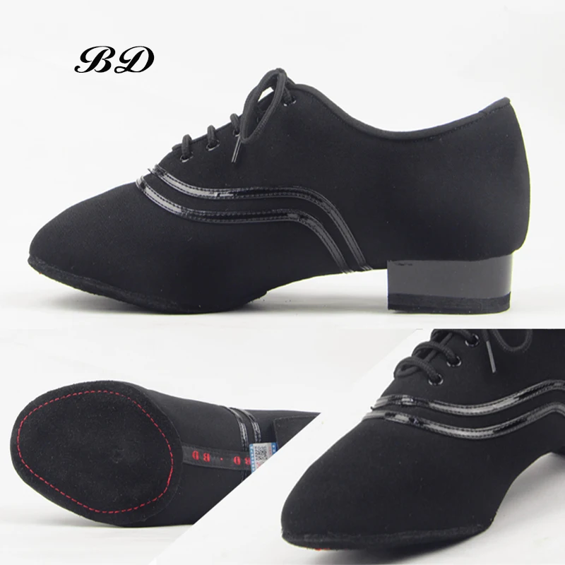 TOP Dance Shoes Latin Modern Men's Shoes Cowhide Two-point Sole Wear-resistant Oxford Cloth Upper Authentic Lace Up Ballroom 6