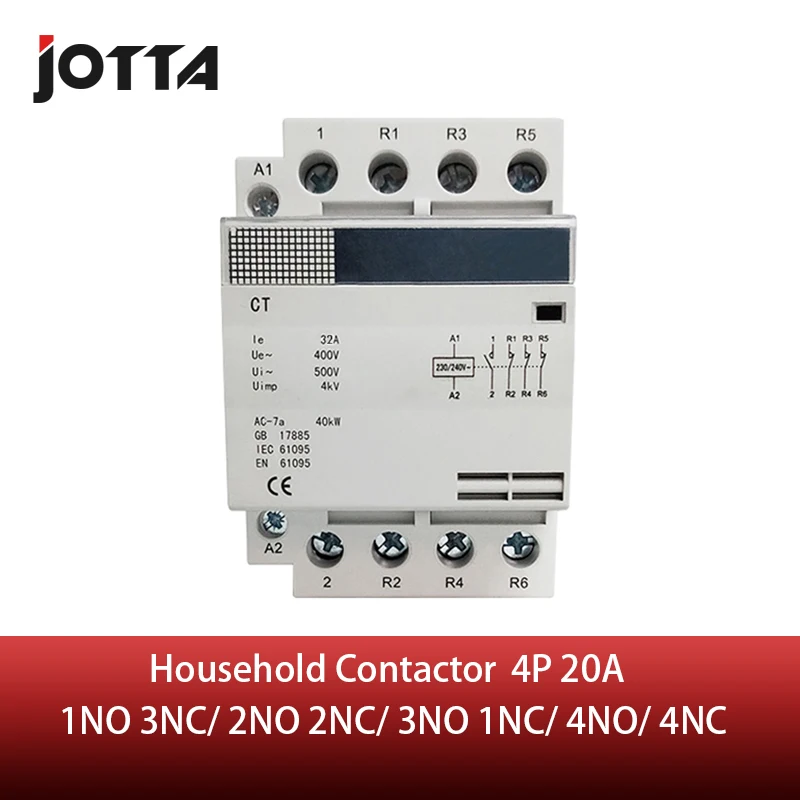 

4P 20A 220V/230V 50/60HZ din rail household ac contactor 1NC 3NO/2NC 2NO/3NC 1NO/4NO/4NC
