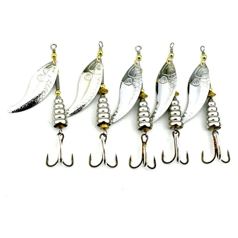 

10pcs/lot Silver Metal Spoon Lures Salmon Bass Lures Sequin Treble Hook Spinner Artificial Bait Fishing Tackle Accessories