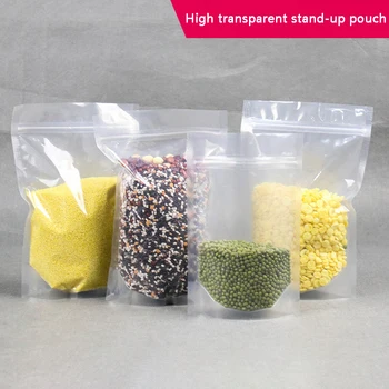 

100PCS Zip Lock Plastic Bags Stand Up Clear Plastic Food Grade Storage Pouch Bags for Nuts Baking Packing Self Seal Organizer