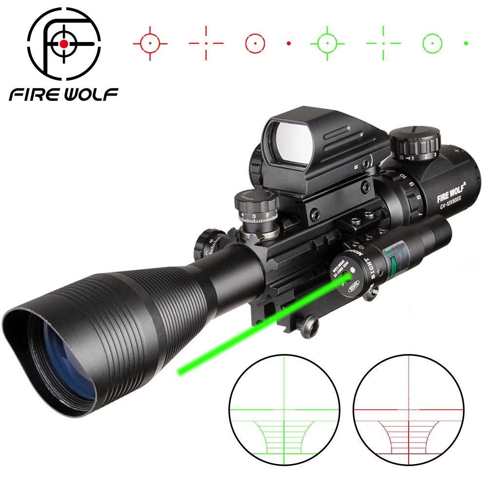 

4-12X50 EG Hunting Airsofts Riflescope Tactical Air Gun Red Green Dot Laser Sight Scope Holographic Optics Rifle Scope