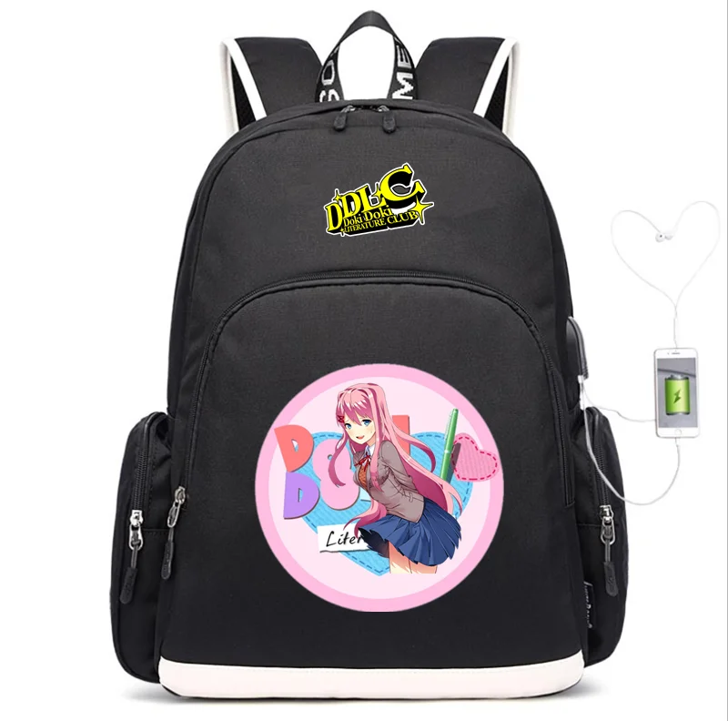2 DDLC школьная сумка из холщовой ткани, детский рюкзак, USB зарядка, сумка через плечо, сумка для ноутбука, дорожная сумка, рюкзак - Цвет: 2