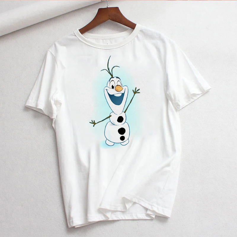 LUSLOS/Модная женская футболка с коротким рукавом, футболка с героями мультфильма «Холодное сердце», Kawaii, футболка с изображением Олафа, снеговика, топы, белые футболки для женщин - Цвет: 19bk920