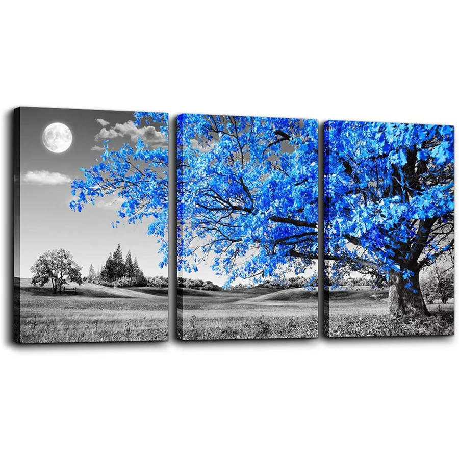3 pcs diy diamond painting Blue tree moon landscape diamond embroidery full square round diamond mosaic rhinestone painting