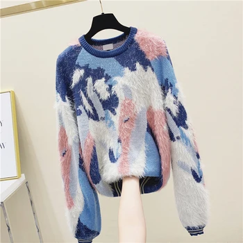 

Soft Fluffy Sweater Women 2020 Spring Winter New Large Sized Lazy-wind Long-Sleeve Round-Neck Sweater Sweaters Pull Tops Femme