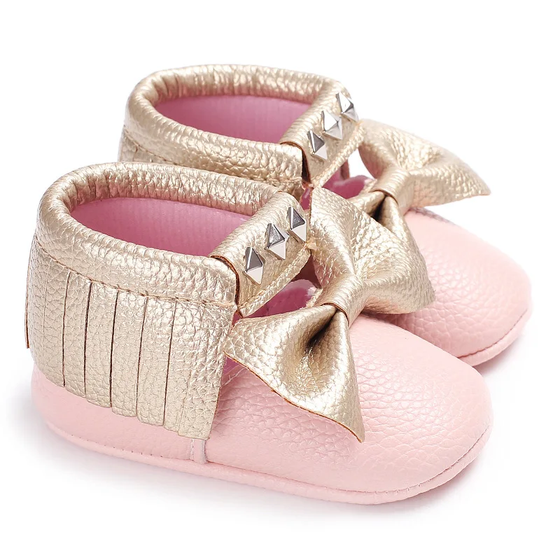 Kids Shoes Autumn New Style Faux Pu Bow Baby Toddler Shoes Princess Style Car Suture Girls Baby Shoes - Цвет: Золотой
