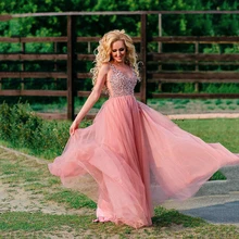 Платье для выпускного вечера с бисером,, v-образный вырез, розовый, высокий разрез, тюль, без рукавов, Формальное, вечернее платье, ТРАПЕЦИЕВИДНОЕ, на шнуровке, на спине, Robe De Soiree